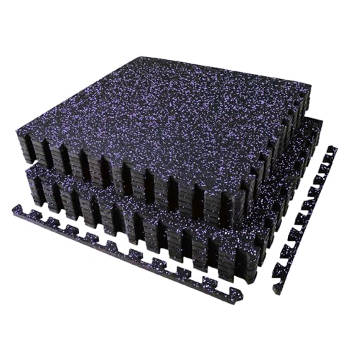 AIRHOP 0.56in Thick 48 Sq Ft Exercise Equipment Mats, 12 Tiles Upgraded Rubber Top with High Density EVA Foam, Large Interlocking Puzzle Gym Flooring for Home Gym, Heavy Weight Workout, 24 x 24in - color: Black/Purple, size: 48 Sq Ft (12 Tiles)