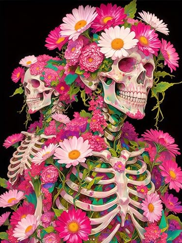 Flower Skull Diamond Art Kits for Adults, 5D Skeleton Diamond Painting Kits | Diamond Dot for Adults, Small Dimond Art Paintings, Full Drill Gem Painting, Crafts for Adults, Home Wall Decor (12x16inch) - color: QY149