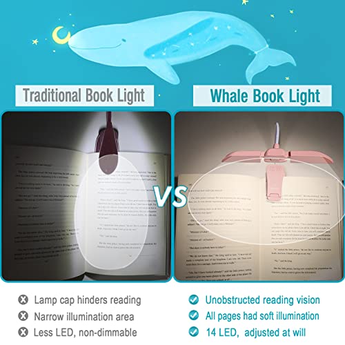 Vekkia 14 LED Rechargeable Book Light for Reading at Night | Eye-Care Reading Light for Books in Bed/180° Adjustable, Clip on Lamp/3 Color Temperatures, Lightweight - color: Pink