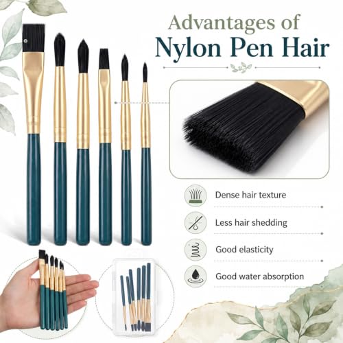 6pcs Mini Travel Watercolor Brush Set Including Flat and Round Brushes