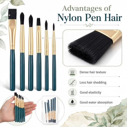 6pcs Mini Travel Watercolor Brush Set Including Flat and Round Brushes