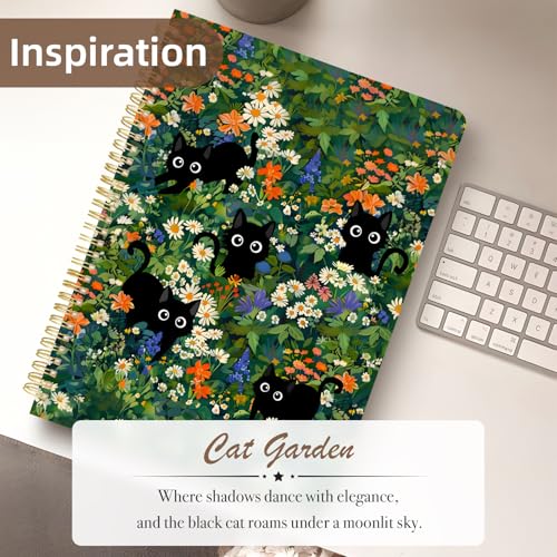 Cute Spiral Notebook journal A4 Aesthetic Pretty Design for Women Girls Kawaii with Pocket, 8.5 x 11 inch, Lined, Cat Garden - color: Cat Garden, style: Lined