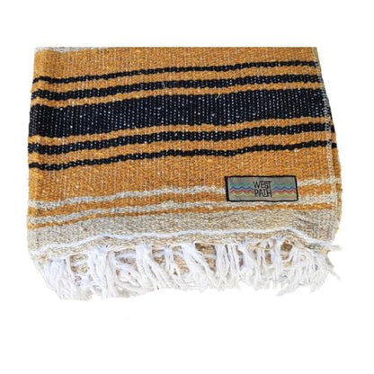 Open Road Goods Multi Color Mexican Falsa Blanket - Handwoven in Mexico - Great for The Beach, Picnics, Yoga, or a Throw! (Tan/Yellow) - color: Tan/Yellow