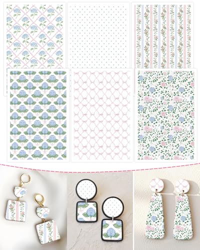 Flowers Polymer Clay Transfer Paper - 18 Pcs Spring Floral Gingham Polka Checkerboard Clay Transfer Sheets for Earrings Jewelry Making - color: aesthetic flower