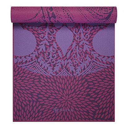 Gaiam 요가 매트 - 매우 두꺼운 프리미엄 6mm, 프린트, 양면, 미끄럼 방지, 운동 및 피트니스 매트, 모든 유형의 요가, 필라테스 및 바닥 운동용 (172.7cm/68인치) x 61cm/24인치 x 6mm 두께) - color: 라일락 오로라