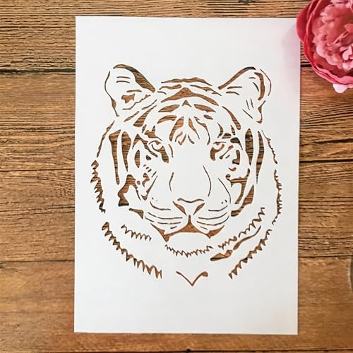 TIAMECH A4 Reusable Tiger Head Stencil for Painting | Wild Animal Tiger Face Layering Template, DIY Wall Art, Wood Furniture, Scrapbook & Crafts (8.3x11.7inch) - style: Tiger Head