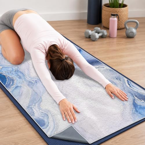 Yoga Mat Towel, Hot Yoga Towel High-Definition Pattern, Machine Washable with Ultra-Absorbent Yoga Towels for Hot Yoga Non Slip for Fitness, Exercise, Pilates, 72 x 27 in, Blue Ripples - color: Blue Ripples