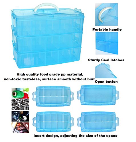 Kamay's Extra Large 3 Tier Stackable Adjustable Compartment Slot Bead Craft Jewellery Tool Storage Organiser, with 30 Compartments, Container Box, Orange - style: Extra Large 3 Tier 30 Compartments Orange
