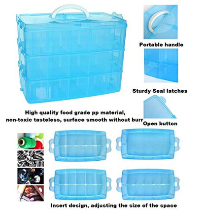 Kamay's Extra Large 3 Tier Stackable Adjustable Compartment Slot Bead Craft Jewellery Tool Storage Organiser, with 30 Compartments, Container Box, Orange - style: Extra Large 3 Tier 30 Compartments Orange