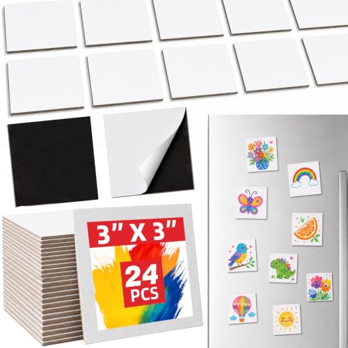 CONDA 24 Pack 3x3IN Mini Magnetic Canvas Panels, Small Canvases for Painting for Oil, Acrylic, Pouring Watercolor & Art Crafts DIY - size: 3*3 inch 24pack