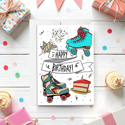 Roller Skate and Cake Birthday Card | Fun and Colorful Happy Birthday Card | Colorful Roller Skating Card - style: Skate