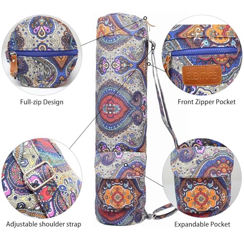 Yoga Mat Bag for Women & Men, Full-Zip Canvas Pilates Bag with Pockets | Lightweight Yoga Mat Carrier with Adjustable Shoulder Strap, Fits 1/4 & 1/3 Inch Thick Mats, for Studio Gym Travel Workout - color: Celestial