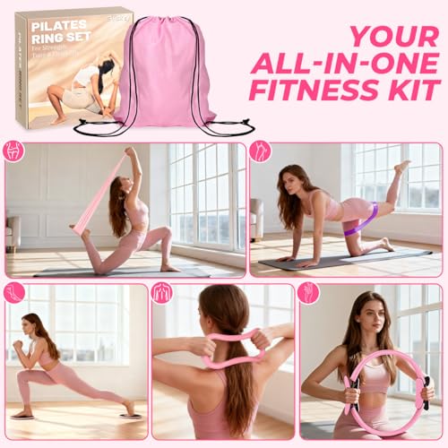 Pilates Ring Set for Women, Pilates Set with Magic Circle, Ball and Resistance Bands, Pilates Kit for Home Workout, Pilates Equipment Set for Strength, Toning and Flexibility