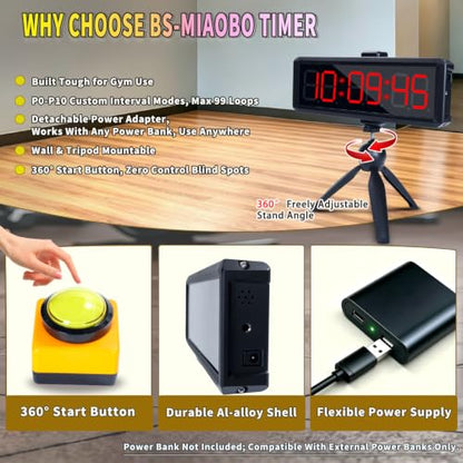 Gym Timer 1.5 Inch Large LED Display with 360° Start/Stop Button, Stopwatch and Interval Timer for Home Gym, Obstacle Course, HIIT Workouts - size: 1.5inch