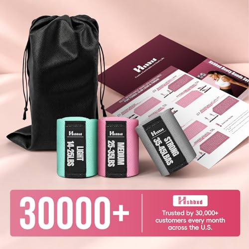 Fabric Resistance Band Set with Exercise Guide, 3 Levels for Hip and Glute - color: gray, pink, green