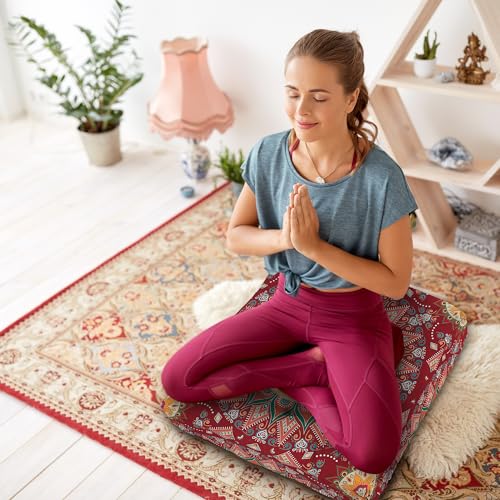 Mandala Meditation Cushion, Boho Meditation Mat, Meditation Pillows for Sitting on Floor, Cushions for Sitting in Home and Outdoor, Square Floor Pillow Cushion Seating for Yoga Accessories 22'' X 22'' - color: 08.mandala Meditation Cushion-1, size: 22x22