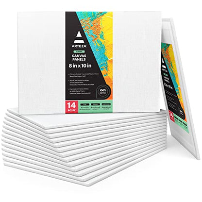 ARTEZA Canvas Panels, 8 x 10 in, Pack of 14, 100% Cotton Pre-Primed Canvas Boards for Acrylic, Oil, Gouache, Tempera, Pouring Paint, Crafts, and Mixed Media - size: 10"L x 8"W