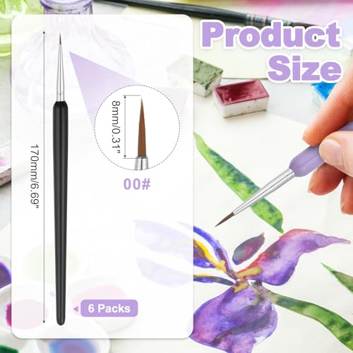 MECCANIXITY Miniature Detail Paint Brushes, 8mm Round Pointed Small Fine Tip Micro Paint Brushes for Fine Model Craft Art Face Acrylic Painting Oil Watercolor(Black, Pack of 6) - color: Black, size: 8mm