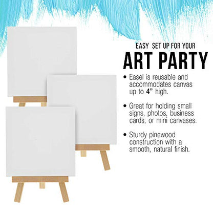 U.S. Art Supply 3" x 3" Stretched Canvas with 5" Mini Easel Kit (12 Pack) - Natural Wooden A-Frame Tabletop Display Stand, Mini Easel Stand - Small Easels for Display, Small Canvases, Crafts, Photos - size: 5" Easel & 3x3 Canvas - 12-pack