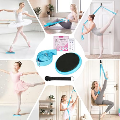 Ballet Practice Kit - Turning Board, Stretching Strap & Resistance Band to Improve Turns, Balance, Spinning for Dance - color: BLUE