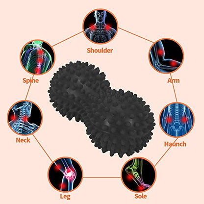 Agatige Double Peanut Massage Lacrosse Ball, Spiky Therapy Ball for Leg Back Shoulder Muscle Release Relief Deep Tissue Massage Yoga Ball(Rose Red) - color: Rose Red