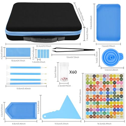 Mlife Diamond Art Painting Storage Boxes,1 Diamond Painting A4 Light Box Tracing Light Board with 3 Brightness, 80 Slots Bead Storage with 5D Diamond Art Accessories and Tools Kit（Blue） - color: blue