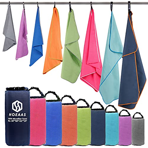 HOEAAS 2 Pack Microfiber Camping Towels, Quick Dry Towel, Super Absorbent Ultra Compact Travel Towel Soft Lightweight Sports Towel for Sweat Fast Drying Towels for Pool,Gym,Hiking,Backpacking,Fitness - color: Hot Pink, size: XL: 60" x 30"+24" x 12"