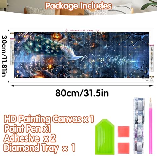 SKRYUIE 5D Large Diamond Painting Kits Peacock - DIY Diamond Art Kits for Adults Animal, Full Round Drill - Crystal Embroidery Cross Stitch - Craft for Wall & Office Decor - 12x30 inch / 30x80 cm C7 - color: colorful-4