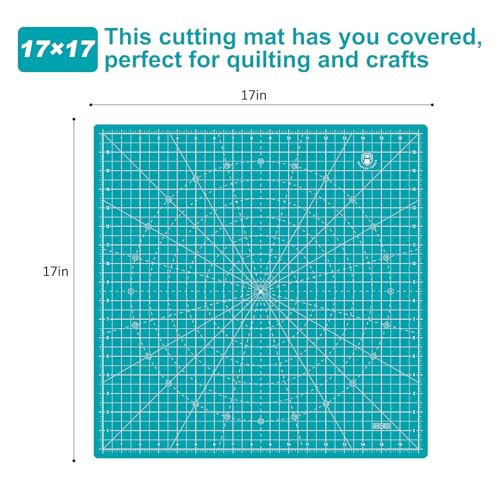 17"x17" Rotating Cutting Mat, Self Healing Mat with 360-Degree Rotation & Anti-Slip Base, Sewing Board Cutting Mat Perfect for Fabric Quilting Leather Hobby Project, Turquoise - color: Turquoise, size: 17"L x 17"W
