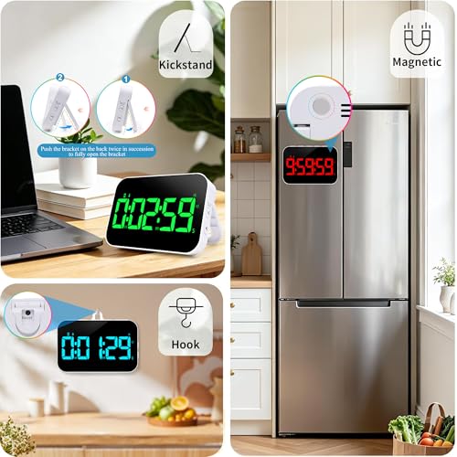 Pomodoro Timer Fitness Timer, Kitchen LED Digital Timer Rechargeable, RGB Count Down Up, Digital Timer with Vioce Reminder for Kitchen Classroom Cooking Study