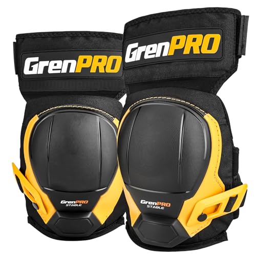 GRENPRO Heavy Duty Knee Pads for Men, Gel Foam, TPR Shell, Construction - color: Black & Yellow