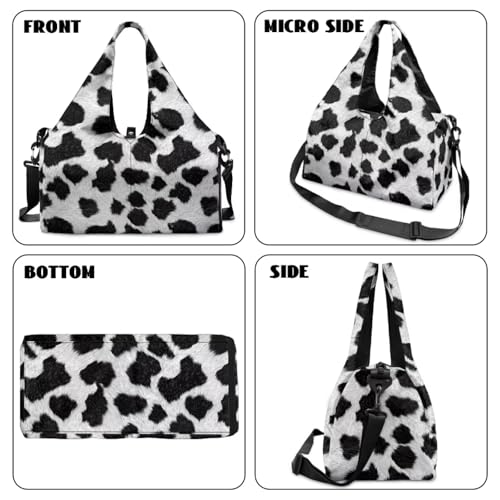 Gym Bag with Yoga Mat Holder Large Tote Bag With Multi Pockets for Women Men Dry Wet Separated Pocket Carryall Yoga Tote Bag for Pilates Travel Workout Office - color: Cow Leopard Print