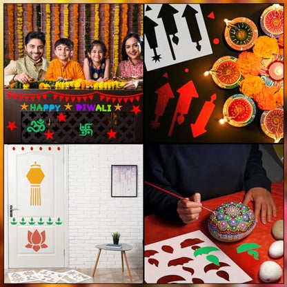 Watersay 6 Set Diwali Large Rangoli Stencil 11" x 11" Reusable Plastic Mandala Painting Stencil Indian Traditional Festival Painting on Wood Floor Wall Tile Fabric Furniture DIY Craft (Novel Style) - style: Novel Style