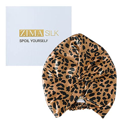 ZIMASILK 22 Momme 100% Pure Silk Bonnet for Sleeping, Leopard Black/Golden - color: Leopard-black/Golden
