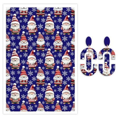 10 Pcs Christmas Polymer Clay Transfer Paper, Xmas Snowflake Santa Clause 2 Design Water Soluble Transfer Sheets for Polymer Clay Earrings Jewelry Making DIY Projects 5.82X3.93 inch