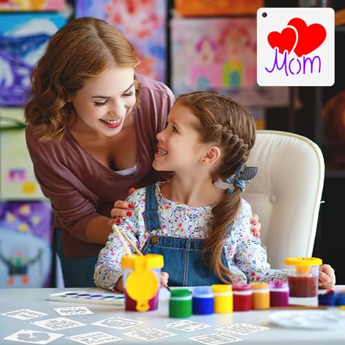 Augshy 56 PCS Happy Mothers Day Fathers Day Stencils, 3 Inch for Painting | Reusable, Happy Mothers Day Stencil, Fathers Day Painting, Scrapbooking Drawing, Wall Floor Decor, DIY Rock Painting - style: Father's/Mother's Day