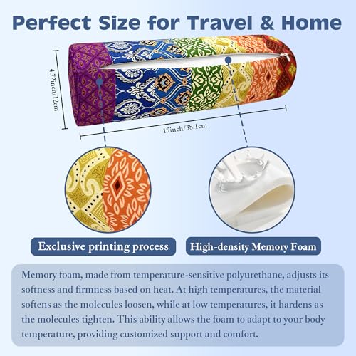 Neck Roll Pillow for Sleeping,Ergonomic Cylinder Tube Pillows for Cervical Spine and Neck Support,Versatile Roll Pillow for Bed,Office,and Travel,Memory Foam Bolster with Washable Cover - color: Splice