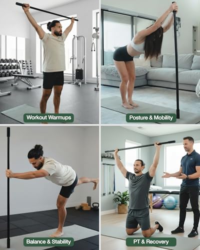 5ft Yoga Stick, Bamboo Stretching Stick for Mobility, Flexibility & Balance | Sturdy One-Piece Exercise Stick for Stretching, Physical Therapy, Workout, Posture, Yoga Bar & Dowel Rod - 20+ Video Guides