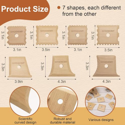 DIYOOHOMY 7 Pcs Wooden Pottery Ribs, Ceramic Shaping, Clay Tools Supplies | Set of 7 Pottery Foot Shaper, Profile, Wheel, Trimming, Throwing Tools, Texture Ribs for Carving, Mud, Throwing, Diy Crafts - color: wood-7