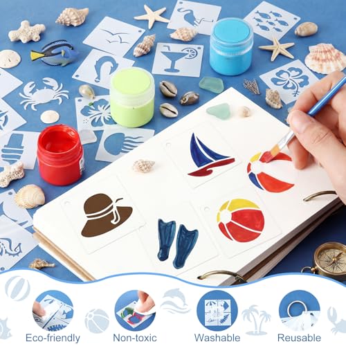Fainne 100 Pcs 1.5 Inch Hawaii Theme Small Stencils for Crafts | Reusable Painting Stencils for Wood Wall Card Making Scrapbooking Journaling, Portable Craft Templates - style: Hawaii