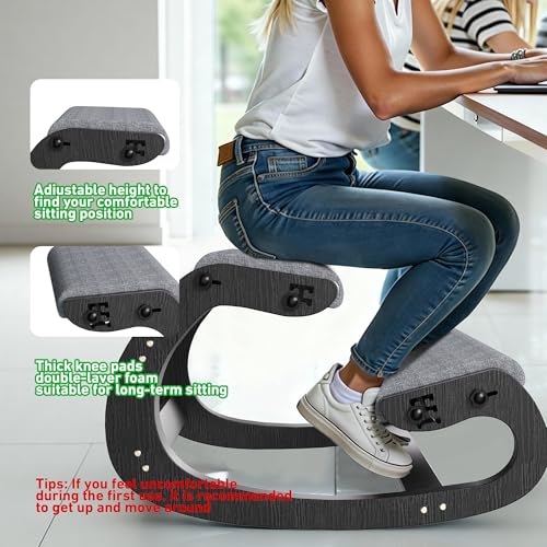 Ergonomic Kneeling Chair with Wooden Frame, Black - color: Black