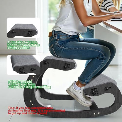 Ergonomic Kneeling Chair with Wooden Frame, Black - color: Black