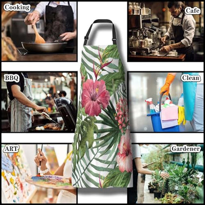 Cooking Apron for Men Watercolor Summer Tropical Flower Women Aprons for Kitchen Restaurant BBQ Painting Crafting Gardening 27” (W) x 31” (H), Waterproof Apron - color: Tropical Flower