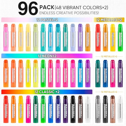 96 Pack Tempera Paint Sticks,48 Colors Washable Paint Sticks for Kids,Non-Toxic,90s Quick Drying, Allergen Free and High Coverage Solid Tempera Paint Stick,Ideal Gifts for Kids and Toddlers - color: (12 Classic+12 Metallic+12 Pastel+12 Neon)×2