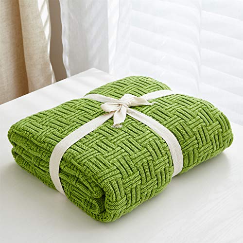Longhui bedding Cotton Cable Green Knit Throw Blanket for Couch Chairs Bed Beach, Home Decorative Throws Blankets, 50 x 60 Inch, 2.2lb - color: Green, Stripe Pattern, size: 50"x60"