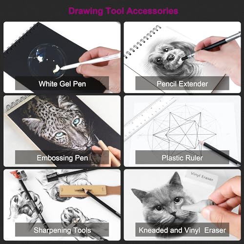 HIFORNY 100 PCS Drawing Set Sketching Kit,Sketch Pencils Art Supplies with Graphite,Charcoal,Blending Tools & Accessories,Portable Zippered Travel Case for Artists & Beginners