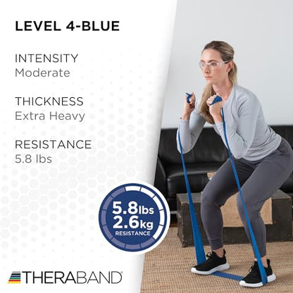 THERABAND Professional Resistance Band, Blue Level 4 Extra Heavy, 5 ft | Elastic resistance band for exercise, strength training, stretching and physical therapy - ideal for home workouts - color: Level 5 / Special Heavy - Blue