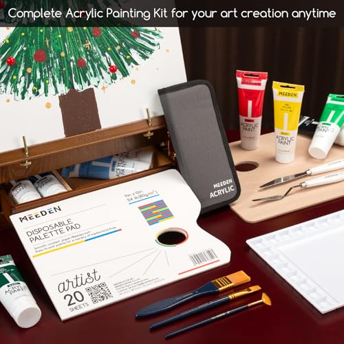 MEEDEN Painting Kit with French Easel, 24 Colors Acrylic Paint Set, 10 Pcs Paint Brush Set, Canvas Set & Art Supplies, Great Painting Set for Beginners & Artists