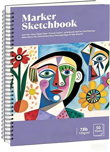 7.6 × 10 in Marker Paper Pad 50 Sheets, 120gsm, Spiral Bound | Bleed-Resistant Acid-Free Paper, Smooth for Alcohol Markers, Tear-Out Pages, Lays Flat, for Sketching & Coloring - size: 7.6×10 Inch (1 Pack)