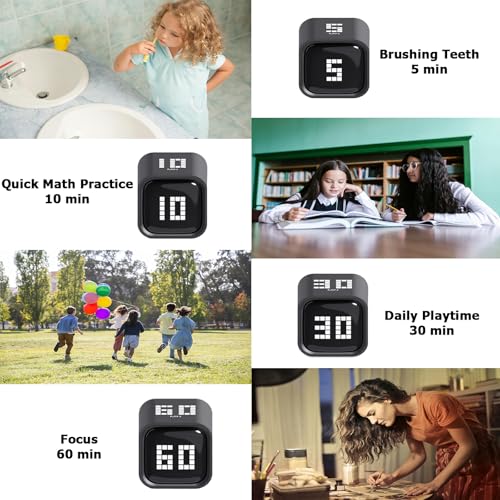 Rotating Digital Cube Timer with Gravity Sensor, 5/10/30/60 Min Preset & Custom Up to 99 Min, USB-C Rechargeable Stopwatch, Vibration Volume Mute Alert for Pomodoro Focus Study Kitchen (Black) - color: Black
